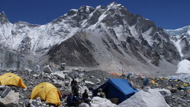 Tea at Gota Miura's camp.  Note other base-camp tents