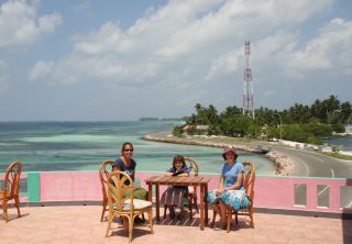 Amanda, Abby & Eliza at the new restaurant  overlooking the lagoon and causeway