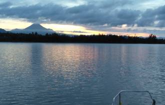 Torokina Bay sunrise. Mt Bagana is still erupting