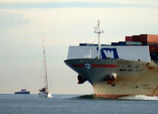 We have to give way to the big guys. Port Klang, Malaysia.