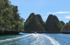 Dinghy exploring in Wayag, Raja Ampat