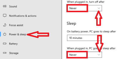 Windows power settings