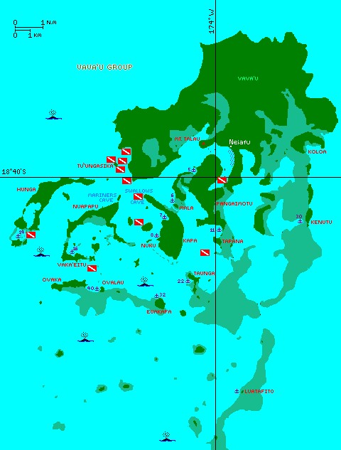 Places we anchored & dove around the Vava'u Group of Tonga